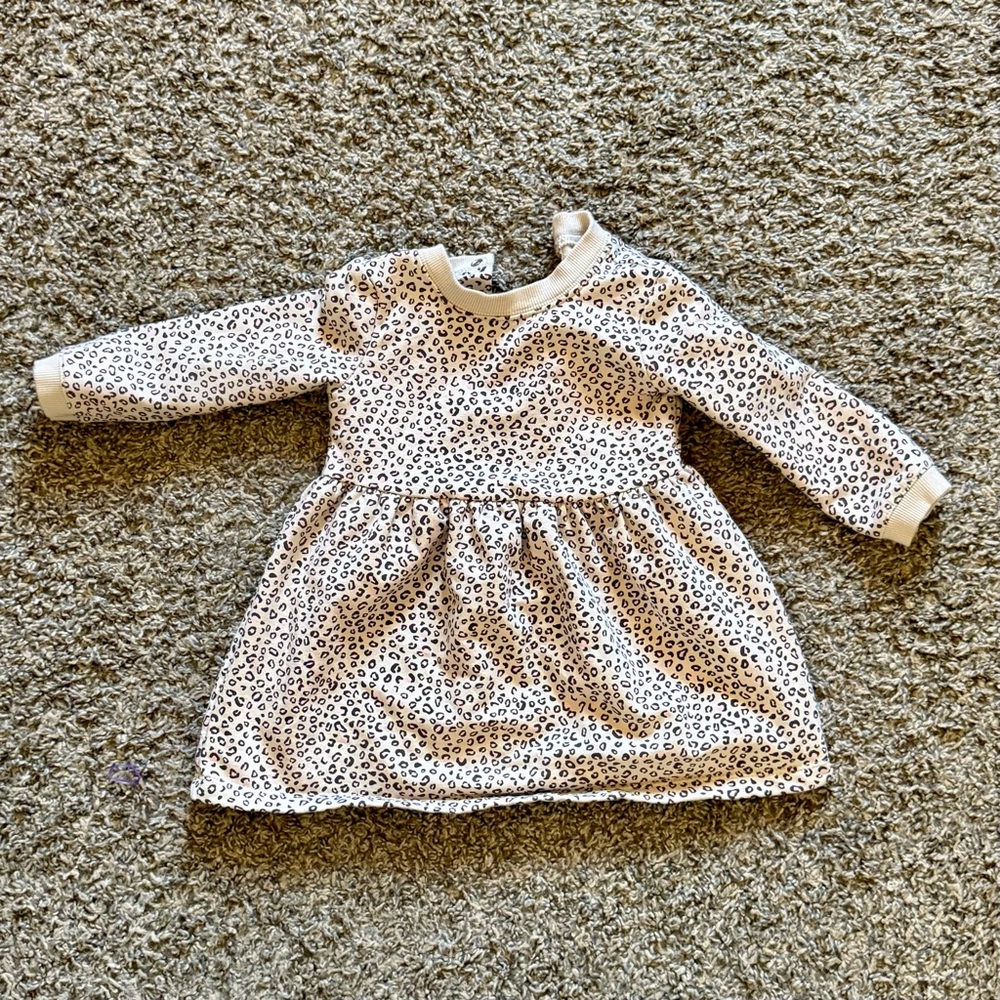 Carter’s Leopard Print Long Sleeve Dress - Cream & Black